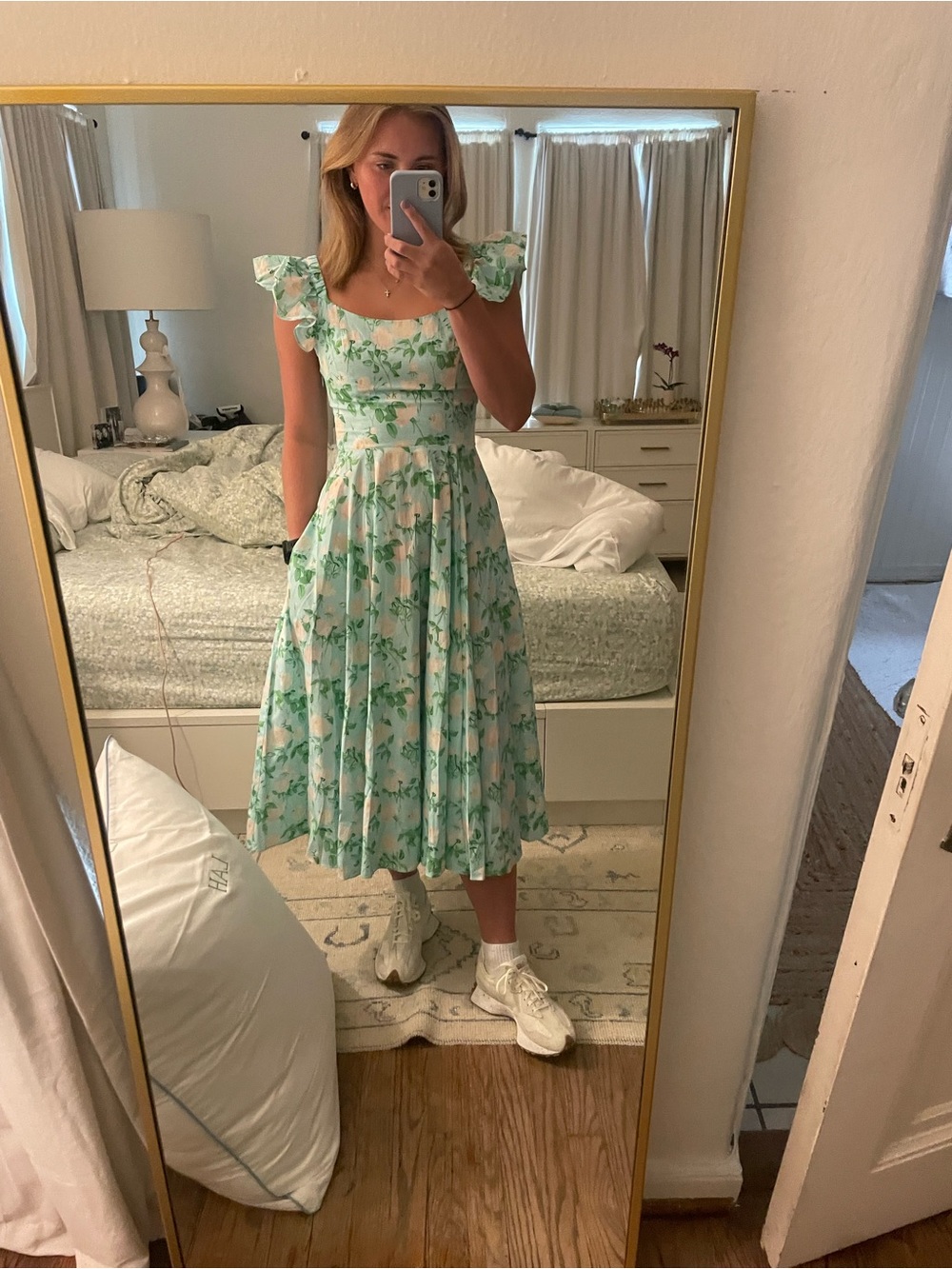 Hill House Seafoam Green Floral Midi Dress